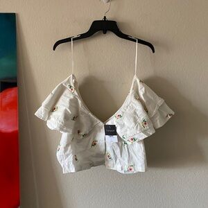 NWT Topshop Floral Embroidered Shirt Cold Shoulder